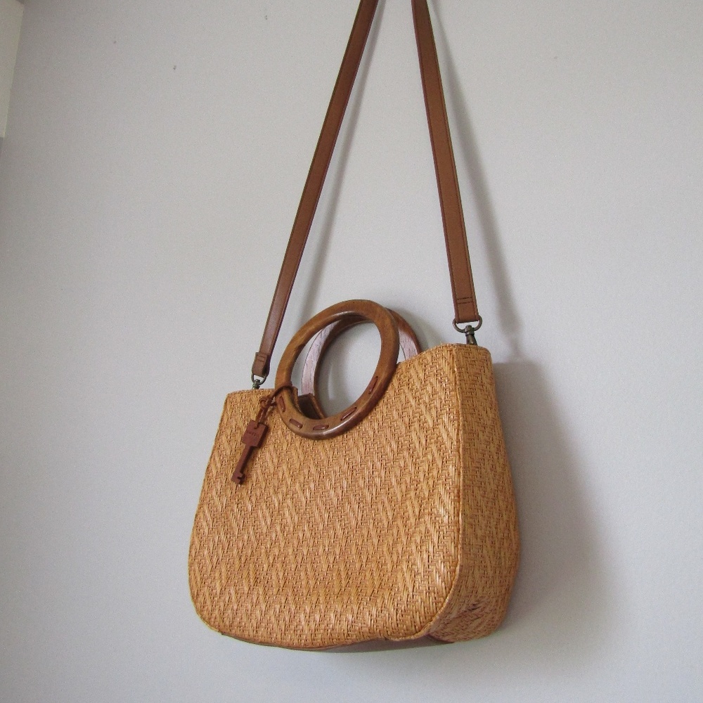 Fossil Woven Purse with Wood Handle